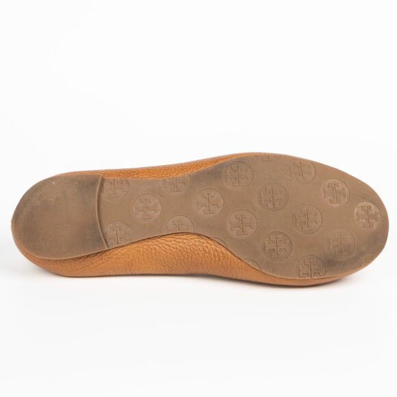 Tory Burch Reva Ballet Flats Royal Tan Leather Logo Size 7 - Picture 6 of 12